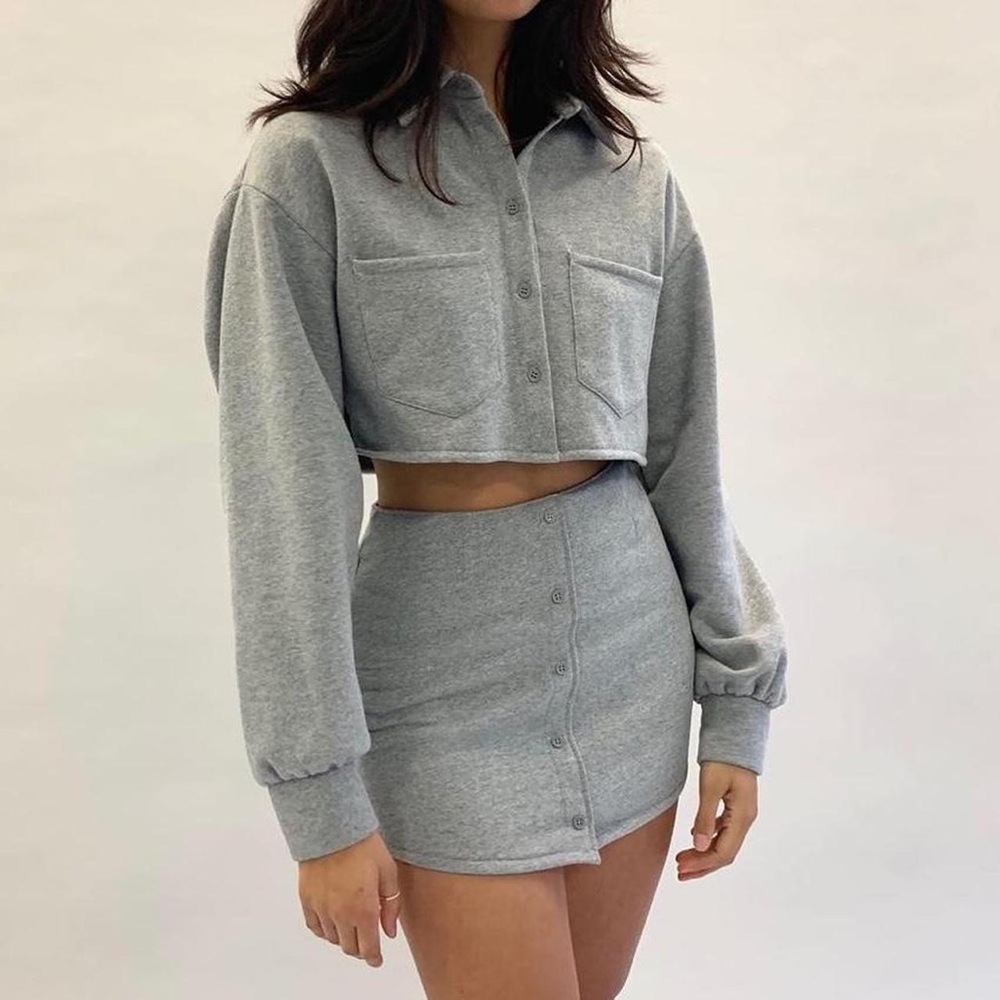 Danielle Guizio button up top + fleece skirt set